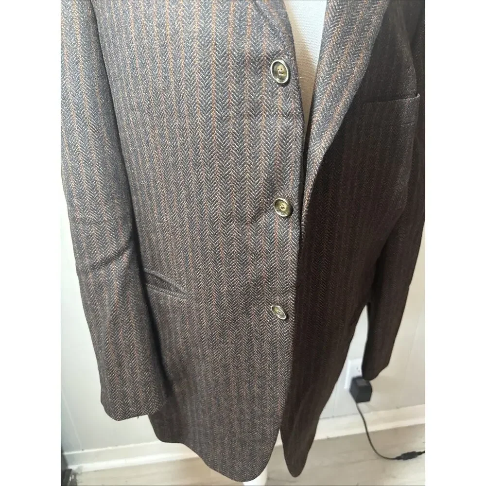 Samuelsohn Sport Coat Men 41 Brown/ Orange Blazer Wool Pinstripe V2